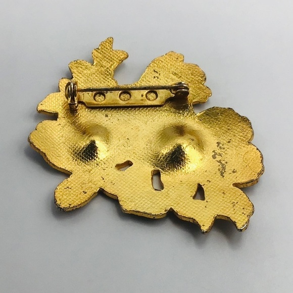 Vtg Cloisonne Brooch 2” Jewelry Gold Tone Flowers Enamel Pin Multicolor Pink Red - Picture 4 of 7